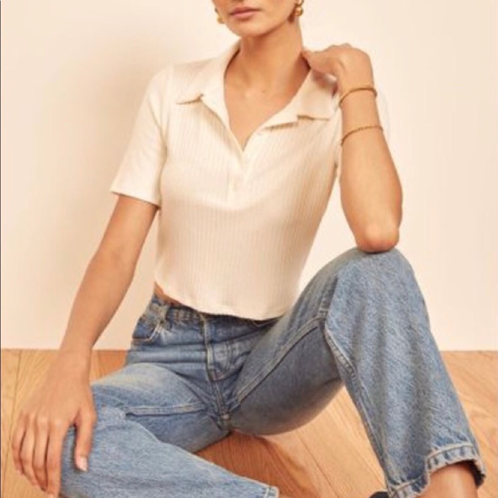 Reformation Robby Knit Polo in Ivory